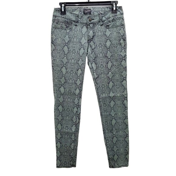 BeBop Junior's Green & Black Funky‎ Snake Print Skinny Jeans Size 1 - Picture 1 of 5